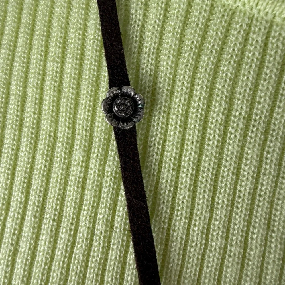 Lucky Brand Blue Stone Floral Pendant Necklace Silver Tone Brown Cord Boho Tie